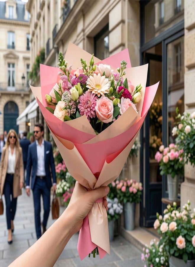 LeZakaa Blush Pink Cream Gradient Flower Wrapping Paper, 20 Sheets Waterproof Reversible Floral Wrap for Bouquets, Valentines Day, Mothers Day, Wedding, Birthday, Baby Shower, 22.8 x 19.7 in - Image 3